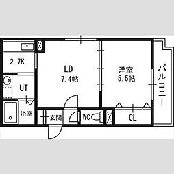 シャトーアンジュラス 2階1LDKの間取り
