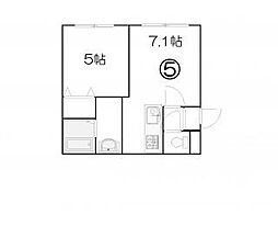 ピースハーモニー北10条 2階1DKの間取り