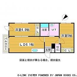 maison de 桜(メゾンド桜) 3階2DKの間取り