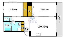 ウィンドコート 2階2LDKの間取り