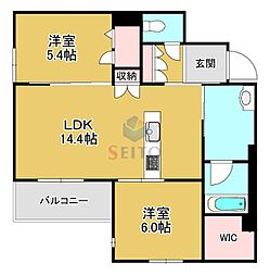 シャーメゾングランデ 2LDKの間取図画像