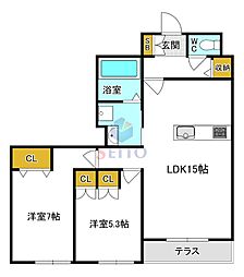 ハイテラス千里 2LDKの間取図画像