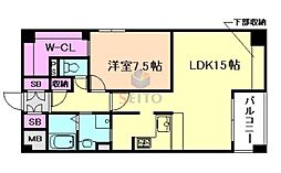 CASSIA江坂 1LDKの間取図画像