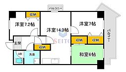 プランドール桃山 3LDKの間取図画像