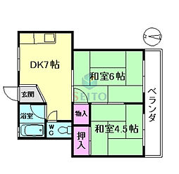 西村マンション 2DKの間取図画像