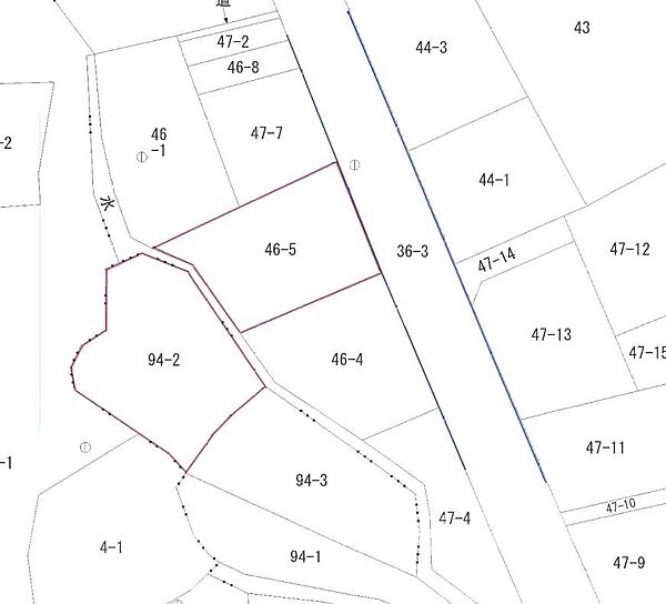 土地は2つから構成されています。お家を建てる方は46番5です