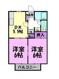 ビーライン686C 2DKの間取図画像