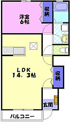 アン・ボヌールA 1LDKの間取図画像
