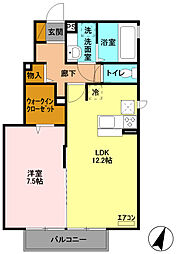 ハーベストコートC 1LDKの間取図画像