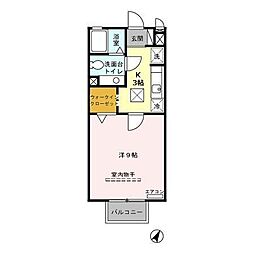 メルベーユA 1Kの間取図画像