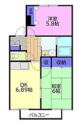 ブランシュール岡本 2DKの間取図画像