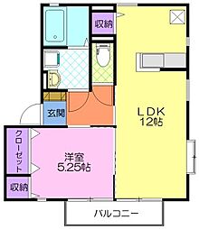 ヴィラ・デ・カローB 1LDKの間取図画像