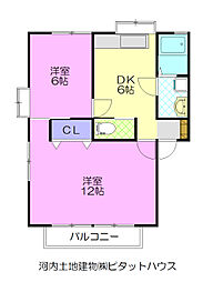 リトル・パンド・ハイツB 2DKの間取図画像