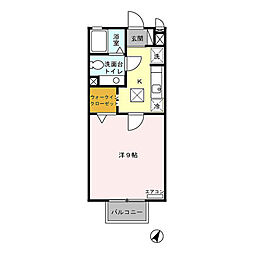 メルベーユA 1Kの間取図画像