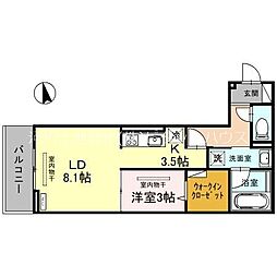 D-blanc 1LDKの間取図画像