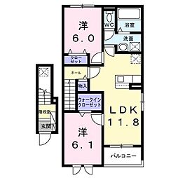 バリーフィールド D 2LDKの間取図画像