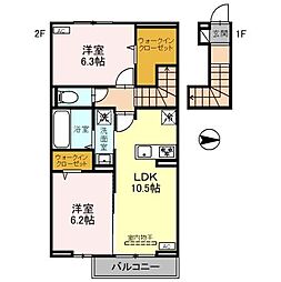 Pastel Villa 2階2LDKの間取り