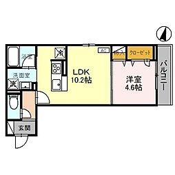TORISIAS宿郷 2階1LDKの間取り