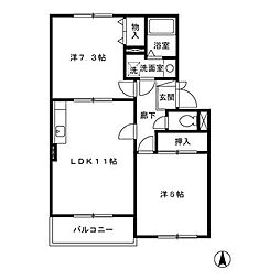 スカイプラザ宇梶 A 1階2LDKの間取り