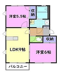メゾンドール五代 D棟 2階2LDKの間取り