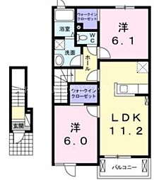 ドミール大島 2 2階2LDKの間取り
