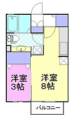プレジール B 2階1LDKの間取り
