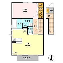 グレイスコート岡本 A 2階1LDKの間取り