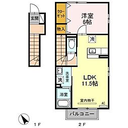 クレスト雅A 1LDKの間取図画像
