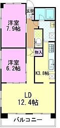 三向ハイツ元今泉 2LDKの間取図画像