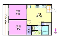 カーサナカハラ 2DKの間取図画像