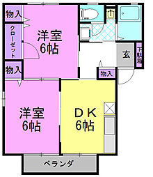 ペアーオーチャードA 2DKの間取図画像