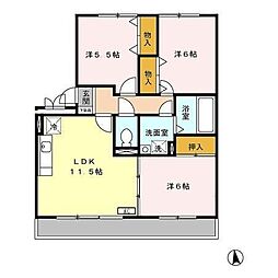 パルティール・ハイツ2 3LDKの間取図画像