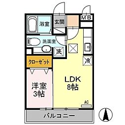 ルミエールヤナセB 1LDKの間取図画像