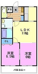 アミューズNAKAHARAA 2LDKの間取図画像