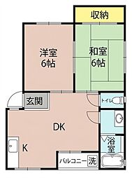 神港ハイツ 2DKの間取図画像
