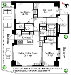 ランドステージお花茶屋 3LDKの間取図画像