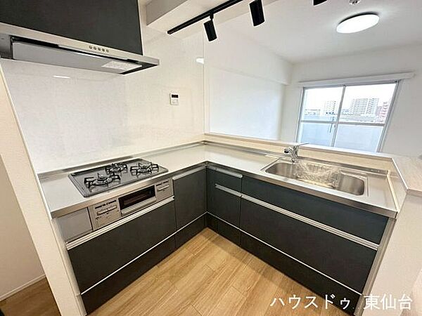 写真ではそう見えないかもしれないですが．．．作業スペースも程よい奥行きで、十分な広さを確保したキッチンです♪
