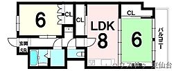 仙台中央マンション 2LDKの間取図画像
