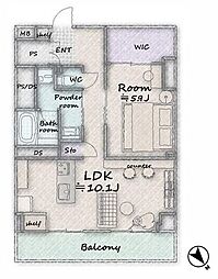 パレロワイヤル六番町 1LDKの間取図画像
