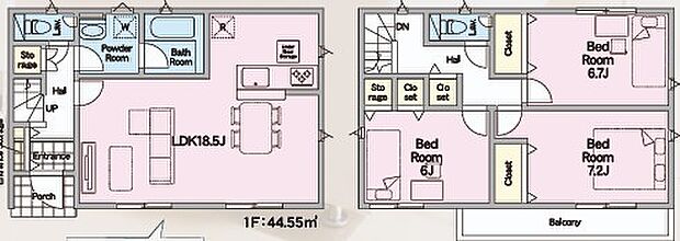 〜広々したＬＤＫを設けたプラン〜 ・ＬＤＫはゆったり18.5帖。ご家族で過ごす空間だからこそ、余裕のある広さでお過ごしくださいませ。 ・ご内覧の際は家具の配置などもイメージしてみてくださいね。