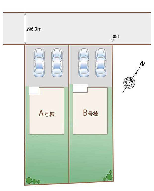 〜カースペース2台分確保〜 ・各棟カースペースが2台分ございますので、車通勤の方にもお勧めのプランとなっております。 ・余裕の敷地で余裕のある新生活をお過ごしいただけます。 