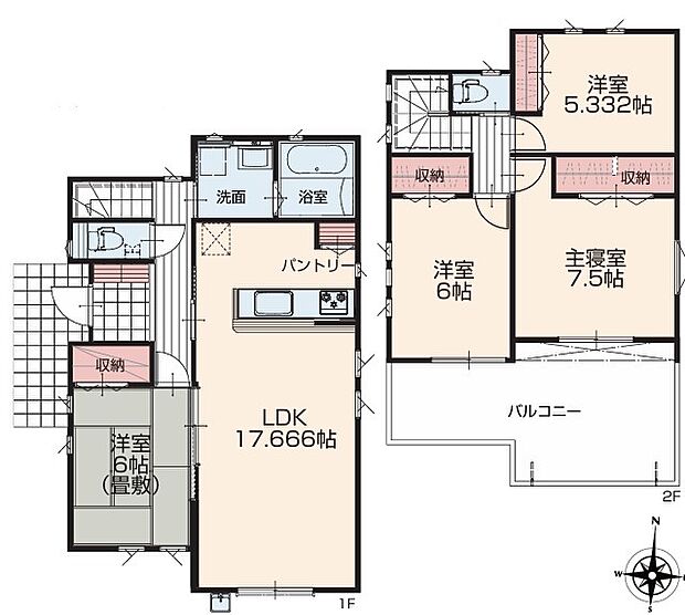 〜使い勝手の良い4ＬＤＫプラン〜 ・シンプルで使い勝手が良く、人気の高い4ＬＤＫのプランを採用。 ・収納もしっかりございますので、お家の中がスッキリと片付きます。 
