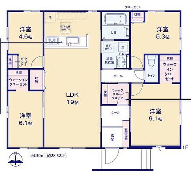 ～水周り集中プランを採用～ ・キッチン・洗面など水回りを集中させることで家事のしやすい間取。 ・日々の事なので家事導線もご見学の際にぜひチェックしてみてください。 