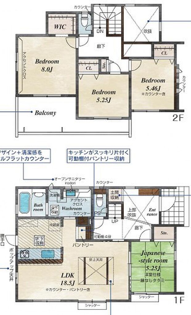 ~収納豊富なプランを採用~ ・ウォークインクローゼット、シューズインクローク、パントリーなど収納豊富なプランを採用。 ・今のお住まいと収納力をぜひ比較してみてください。