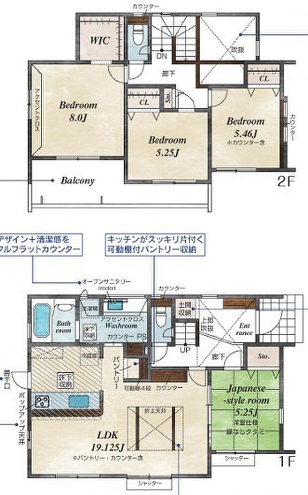 ～水周り集中プランを採用～ ・キッチン・洗面など水回りを集中させることで家事のしやすい間取。 ・日々の事なので家事導線もご見学の際にぜひチェックしてみてください。 