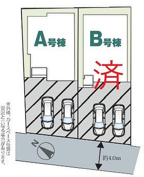 ～カースペース2台以上確保～ ・各棟カースペースが2台以上ございますので、車通勤の方にもお勧めのプランとなっております。 ・余裕の敷地で余裕のある新生活をお過ごしいただけます。