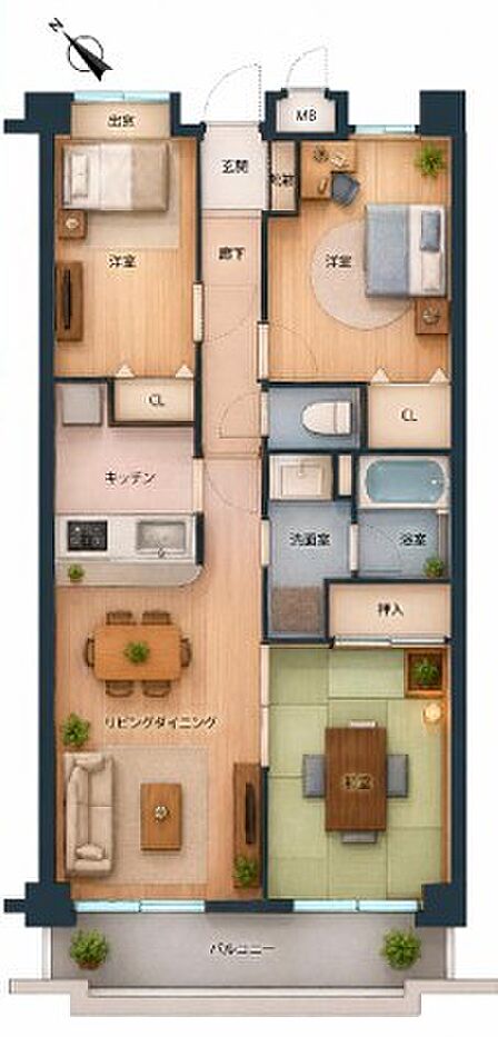 ~南向きのLDKプラン~ ・ご家族で過ごすLDKを南向きとする事で穏やかな陽の入る空間に。 ・やはり陽当りの良いリビングというのは魅力的ですね。