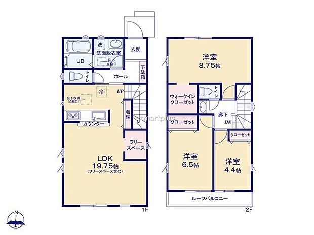 〜リビングイン階段を採用〜 ・リビングイン階段なので2階へ行く際、降りる際に必ずリビングを通る「ご家族の顔が見える」仕様。 ・家族の距離が近づく間取となっております。 