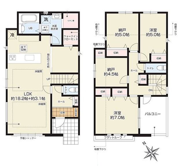 〜間取り変更も可能なプラン〜 ・1階21.3帖の洋室は間仕切りを造る事で2部屋に分ける事が可能。 ・ご家族の状況に応じて部屋の数を変更できるプランです。 
