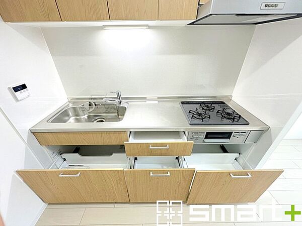 ～使い勝手の良いシステムキッチン～ ・料理がしやすい設計のキッチンでお料理もはかどりますね。 ・もちろんキッチン下部は収納になっておりますので、フライパンなども収納可能です。